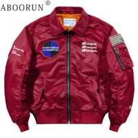 ABOORUN Men Loose Bomber Jackets Fashion Embroidery Cargo Coats Coach Trainer Overcoats Male