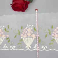 1Yard Green Pink Gray Handmade DIY Clothing Accessories Floral Embroidery Lace Fabric Curtains Sofa Lace Trim 20cm