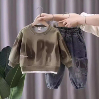 Setelan Fashion Anak Laki-laki Dan Perempuan Sweater Design Kekinian Celana Denim Anak Usia 1-5 Tahu
