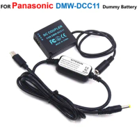 Adaptador de cabo de alimentação USB C, bateria falsa para Panasonic Lumix DMC-GF6 GF5 GF3K GX7 S6 S6K GX8 G100 TZ85, DMW-DCC11 DMW-BLG10 BLE9