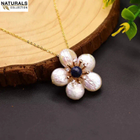 M100-Dây chuyền mặt hoa mai 5 cánh mạ vàng 18K mặt hoa ngọc trai thiên nhiên Naturals Collection, th