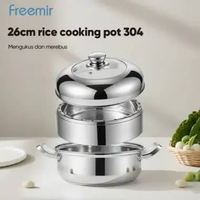 freemir Panci Kukus Stainless 26cm Kapasitas besar 2 lapis, cocok untuk mengukus nasi dan ikan sebag