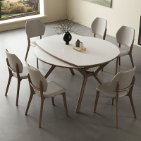 現代簡約巖板餐桌椅組合小戶型可伸縮折疊方圓兩用實木圓形飯桌