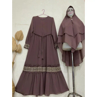 【NEW】 GAMIS SYARI CERUTY MIX RENDA DEPAN DAN TANGAN GAMIS SYARI BUSUI GAMIS SET KHIMAR
