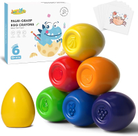 6 Colors Egg Crayons for Toddlers 1-3 Palm Grasp Non Toxic Jumbo Washable Crayons for Kids Fat Brain
