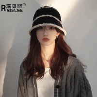 Knitted hat, fisherman hat, autumn and winter women's Korean-style bucket hat, makes the face look s