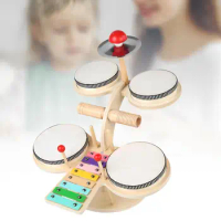 Kids Drum Set Party Favors for Ages 3 4 5 6 Years Old Fine Motor Skill Educational Percussion Wooden Baby Toys with Cymbal