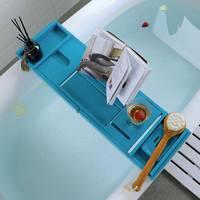 諾寶尼藍色輕奢浴缸架酒店可伸縮浴缸置物架泡澡置物架竹浴缸托盤 NMS