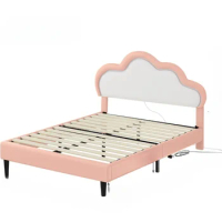 Upholstered bed frame, LED bed frame with PU artificial leather, adjustable gimbal bed frame