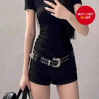 New Y2K Retro Double Row Studded Belt for Women's Jeans & Skirts Tali Retro Y2K Baru dengan Dua Bari