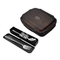 Stainless Steel Double Lunch Box Set, Bento Lunch Box, Insulation Bag, Cutlery Storage Box, Fork and Spoon, 4 Compartment