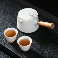 羊脂玉瓷木把側把壺家用手工白瓷茶壺簡約功夫茶具手柄泡茶壺