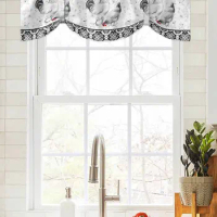 Retro Rooster Hen Floral Texture Window Curtain Living Room Kitchen Cabinet Tie-up Valance Curtain Rod Pocket Valance