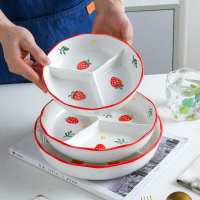 蒸菜盤雅分餐兒童三格盤分餐具快陶瓷草莓菜碟套裝碟多格優美餐盤