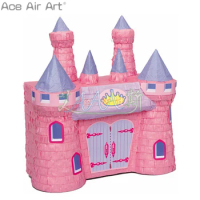Outdoor or Indoor Pink Inflatable Cartoon Castle Hut Spire Tent with Zipper Door and Decorative Small Windows for Kids Party