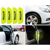 4x Fluorescent green car door open sticker reflective tape safety warning decal
