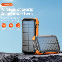 20W PD Fast Charging Wireless Charger Solar Power Bank Mobile Phone Charger Powerbank for iPhone Samsung 33500mAh Spare Battery