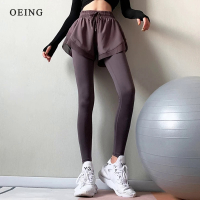 ผู้หญิงเอวสูงกางเกงโยคะปลอม2 IN 1สองชิ้น Leggings ยืดหยุ่นสูงยิมฟิตเนสวิ่งถุงน่องออกกำลังกาย Leggings กีฬา
