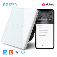 Bseed Zigbee 3.0 Touch Dimmer Switch EU Standard Dimmable Wall Light Switch Home Assistant Glass Panel Switch Tuya Smart Life