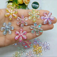 30 pcs Manik Kincir Pelangi Manik Bunga Bening Manik DIY Aksesoris Kerajinan Manik Bunga Daisy Benin