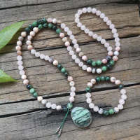 8mm Natural Pink Opal Ruby Zoisite Stone Beads,Turquoise Pendant,Prayer Bracelet,Meditation Mala,Energizing,108 Mala Beads