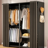 Metal Wardrobe Hole Plate, Simple Steel Frame Combination, Cloth Wardrobe, Open Style Clothes Rack, Dust Cover