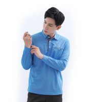 【遊遍天下】男款抗UV防曬涼感吸濕排汗機能長袖POLO衫GL1015水藍(長袖POLO M-5L)