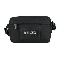 【KENZO】KENZO GRAPHY白字皮標尼龍拉鍊胸掛包腰包(黑)
