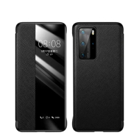 Genuine Leather Window View Smart Case for Huawei P40/P40 Pro/P40 Pro+ Shockproof Heavy Duty Defender Flip Cover Case