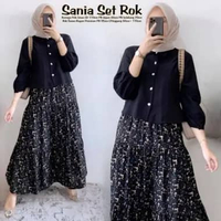 Qamira Set Long Tunik - One Set Wanita Kekinian Crinkle Airflow Setelan Wanita Rok Panjang LD 110 cm