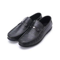 聖大保羅 壓紋飾釦真皮休閒鞋 黑 男鞋