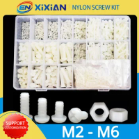 M2.5 M3 M4 M5 M6 Plastic Machine Screw Nut Washer Box White Nylon Phillipis Round Head Bolt Set Nylon Screw Classification Kit