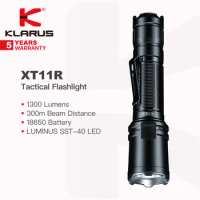 Klarus XT11R Rechargeable LED Tactical Flashlight, 1300 Lumens, 18650 Battery, Type-C Fast Charging with Red/Green Signal Light