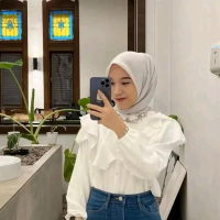 Nafa Blouse Atasan Wanita Kerah  Sanghai- Baju ruffle Polos Tangan   Panjang Cringkle Rafella - Atas