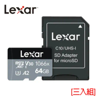 [三入組] 雷克沙Lexar Professional 1066x 64GB MicroSDXC 記憶卡(UHS-I/U3/A2)