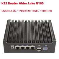 I226V×4 2.5G Fanless Router Alder Lake N100 Firewall Router 1*COM RJ45 1*DDR4 260PIN to 16GB Type-C pfSense PVE ESXi