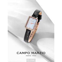 CampoMarzio20mm, 26mm方形玫瑰金精鋼錶殼貝母錶盤真皮皮革深黑色錶帶款CMW0002