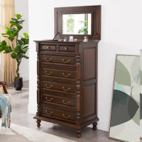 American Solid Wood Chest of Drawers Country Chest of Drawers Bedroom Chest of Drawers with Vanity Mirror Storage Cabinet