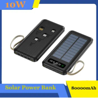 80000mAh Ultra-large Capacity Solar Power Bank with Shared Detachable Charging Cable Suitable for Camping Mobile Phone Charging