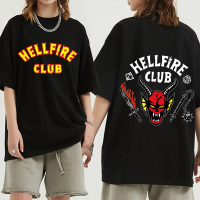 Kemeja-T Kasual Lelaki Kapas Lengan Pendek Cetakan Grafik Stranger Things 4 Hellfire Club Gaya Ameri