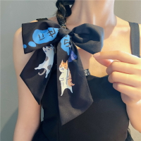 藍色貓咪綁包包絲帶多功能發帶絲巾卡通可愛飄帶裝飾領巾雙面女