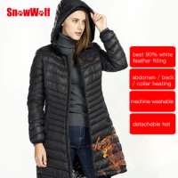 SNOWWOLF Women Winter Duck Down Jacket USB Infrared Heated Hooded Long Outdoor Sport Camping Fishing Thermal Heating Coat