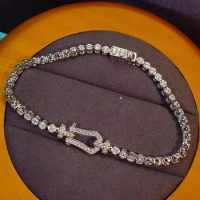 Custom Solid 14K White Gold Women Tennis Bracelets Lock Moissanite Diamond Charm Line Bracelet Wedding Engagement Anniversary