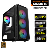 【技嘉平台】i5十四核GeForce RTX 4060{殞星聖騎士}電競機(I5-14500/B760/16G/1TB)