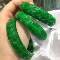 Natural Myanmar emerald green jade Hand-carved flower bangles jadeite bracelets jade bangles jade jewelry bracelets for women