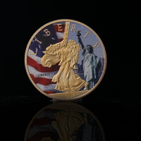 2017美國華盛頓自由女神鍍金紀念章 外國硬幣創意彩色金銀幣