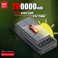 Miniso 200000mah Solar Power Bank Built Cables Portable Fast Charging Usb Ports Charger Powerbank Led Light For Iphone Xiaomi