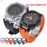 GA2100 Replacement Strap for Casio G-SHOCK GA-2100 2110 Rubber Watch Band Transparent PC Case Metal Butterfly Buckle Accessories