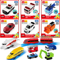 【Fun心玩】正版 多美積木 多美小汽車 黃博土 火車 飛機 警車 直升機 堆土機 救護車 TOMICA 幼兒 積木