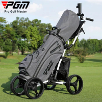 PGM Foldable Golf Sports Bag Cart Four Wheels Aluminium Alloy Trolley With Umbrella Holder Cage Fixing Rope Manual Brake QC005